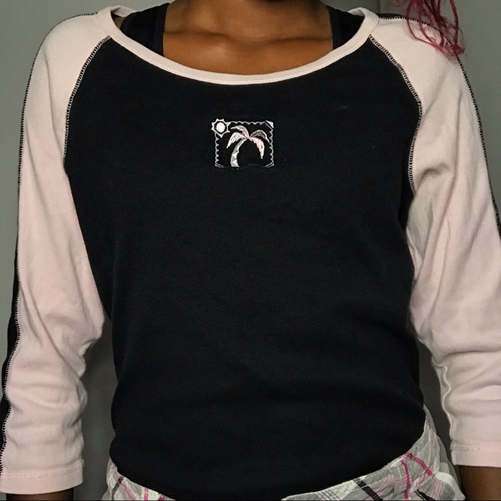 KAVIO Pink and Black Long Sleeve Palm Tree Shirt